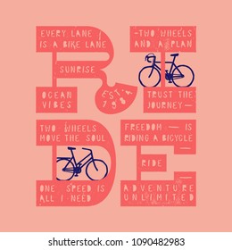 ride - bold typography - vintage bicycle print