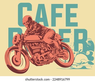 ride a cafe racer motorcycle illustration