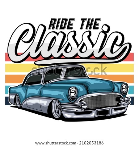 Ride the classic car full color isolated with a white background.
