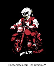 Ride to death vector. Skeleton riding a motorcycle vector