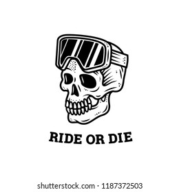 RIDE OR DIE SKULL SKI GOGGLES LOGO WHITE BACKGROUND