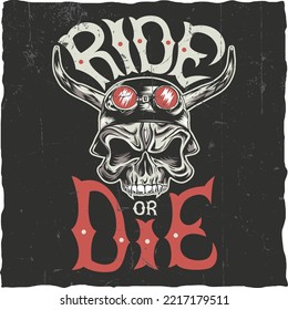 Ride or die, vector icon for speedway motors sport. Motorcycle racing and speed moto retro grunge t-shirt print, biker motocross, or motorsport custom emblem