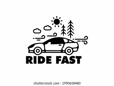 Ride fast car black line art design