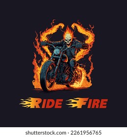 ride and fire logo, motor fire illustration, fire skull illustration