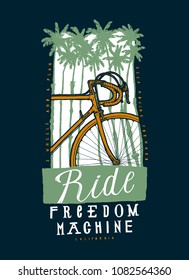 Ride freedom machine - tropical bicycle print - bike in a palm-tree valley