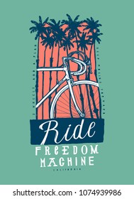 Ride freedom machine - vintage tropical palm trees t-shirt print