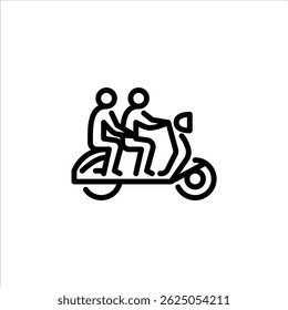 ride with friend outline icon. figure driving scooter line art illustration.