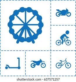 Ride icon. set of 6 ride filled icons such as ferris wheel, kick scooter, bicycle