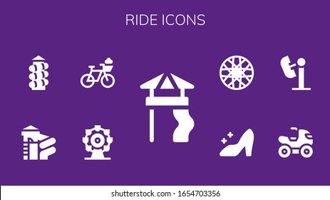 ride icon set  9 filled ride icons   Simple modern icons such as: Slide  Ferris wheel  Bicycle  Quad  Amusement park  Cinderella  Spoke wheel