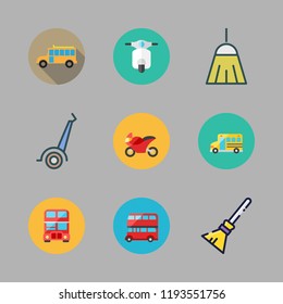 ride icon set. vector set about motorbike, school bus, segway and broom icons set.