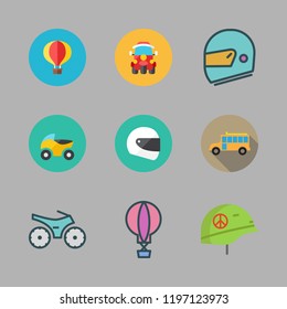 ride icon set. vector set about hot air balloon, helmet, tuk tuk and motorcycle icons set.