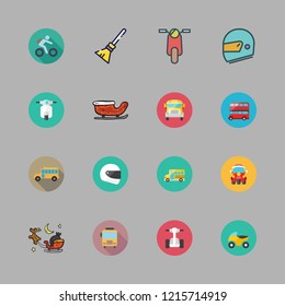 ride icon set. vector set about tuk tuk, broom, motorcycle and motorbike icons set.