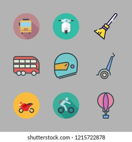ride icon set. vector set about segway, broom, helmet and school bus icons set.