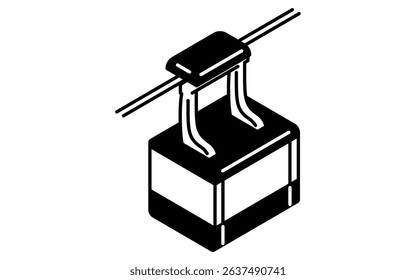 Ride icon, simple and cute isometric black and white line drawing icon of a ropeway, Vector Illustration