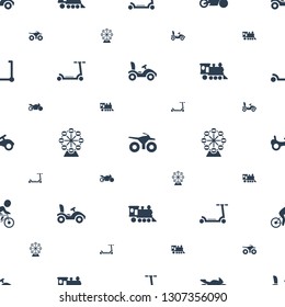 ride icons pattern seamless white background. Included editable filled bike, motorcycle, motorbike, kick scooter, Ferris wheel, locomotive icons. ride icons for web and mobile.