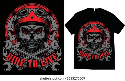 Ride to live Motor skull crest graphic tshirt design 