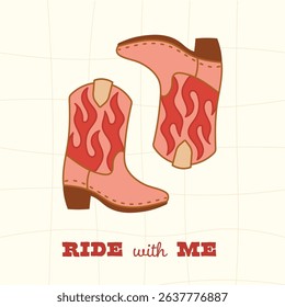 Ride with Me Greeting Card Flaming Boots  