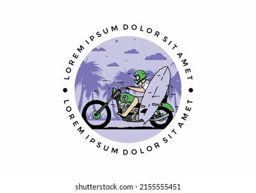 Ride motorcycle with surfing board illustration design