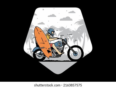 Ride motorcycle with surfing board illustration design