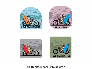 Ride motorcycle with surfing board illustration design