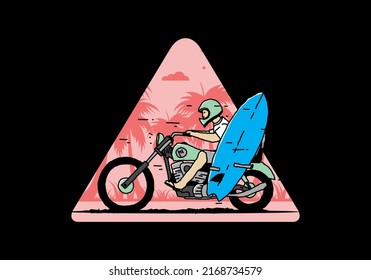 Ride motorcycle with surfing board illustration design