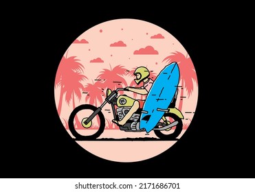 Ride motorcycle with surfing board illustration design