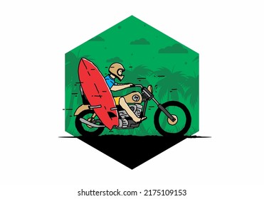 Ride motorcycle with surfing board illustration design