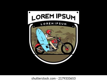 Ride motorcycle with surfing board illustration design
