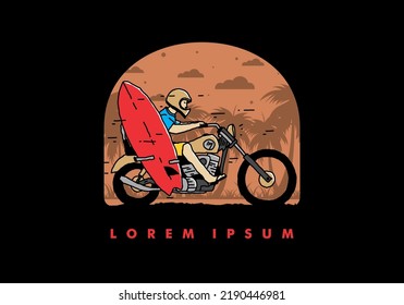 Ride motorcycle with surfing board illustration design