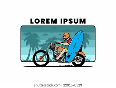 Ride motorcycle with surfing board illustration design