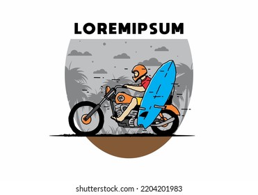 Ride motorcycle with surfing board illustration design