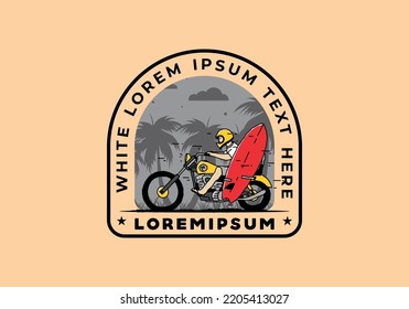 Ride motorcycle with surfing board illustration design
