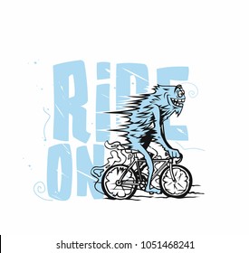 Ride on bicycle, cartoon, tshirt print, transportation, vector illustration