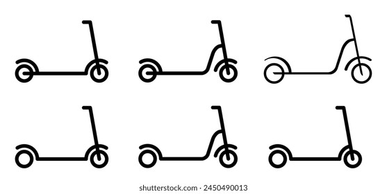 Ride on a bike or step on street or road. Kids bicycl sign. City bicycle icon. electric scooter biker. Child cyclist. E scooter logo. Modern ecology vehicle. stickman on a ebike. Battery charging.