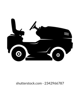Ride on Lawnmower - Vector Illustration Black Silhouette Design Logo