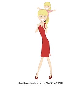 Ride on mommy! - A cute blonde little girl sit on her blonde mother's neck