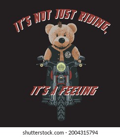 ride on slogan with bear toy riding scooter illustration