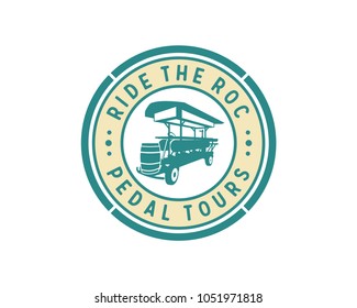 Ride the Roc Pedal Tours with Barrel Sign Symbol Icon Vintage Circle Logo Vector