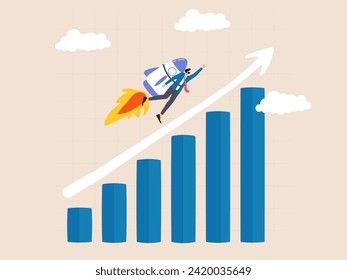 Ride the rocket as the graph rises. This illustration creates a picture of rapid progress and ambition leading to the pinnacle of business success.