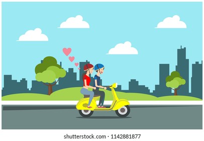 ride a scooter in the park, vector illustration