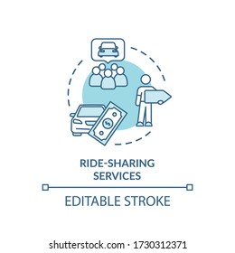 Ride Share Service Turquoise Concept Icon. Passengers Travel In One Car. Taxi And Cab For People. Carpool Idea Thin Line Illustration. Vector Isolated Outline RGB Color Drawing. Editable Stroke