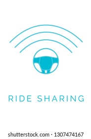 Ride sharing concept logo.Illustration of a car steering wheel and internet wifi icon isolated on white background.