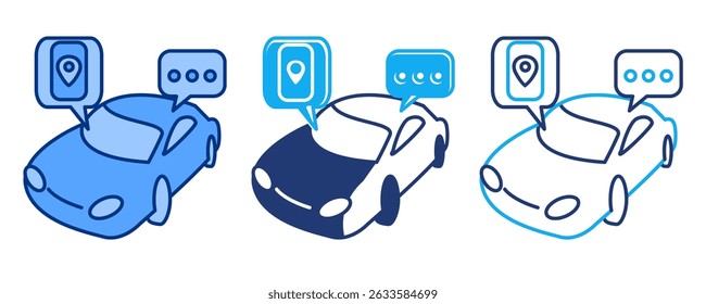 Icono del conductor representado por el coche, mapas digitales, azul, dualline, estilo de Dualtone.