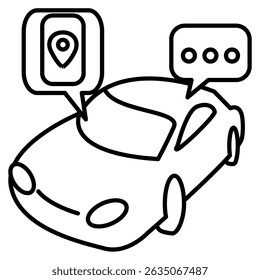 Ride Sharing Driver icon represented by car, digital maps Line style.