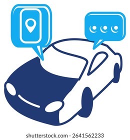 Ride Sharing Driver icon represented by car, digital maps Dualtone style.