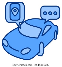 Icono del conductor representado por el coche, mapas digitales estilo azul.