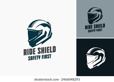 Ride Shield Helm logo: A sleek helmet with a protective shield motif, symbolizing safety and adventure. Ideal for motorcycle or extreme sports brands emphasizing protection and style.