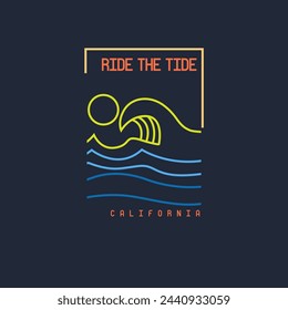 Ride the Tide wave line summer colourful  outline t shirt design