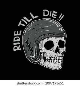ride till die helmet skull, hand drawn vector illustration