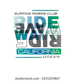 ride wave California surfing club tipografía verano playa diseño de cartel de letras